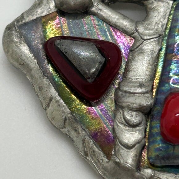 Abstract Modernist Handmade Brooch Stained Glass Brutalist Style Geometric OFAK - Picture 5 of 16